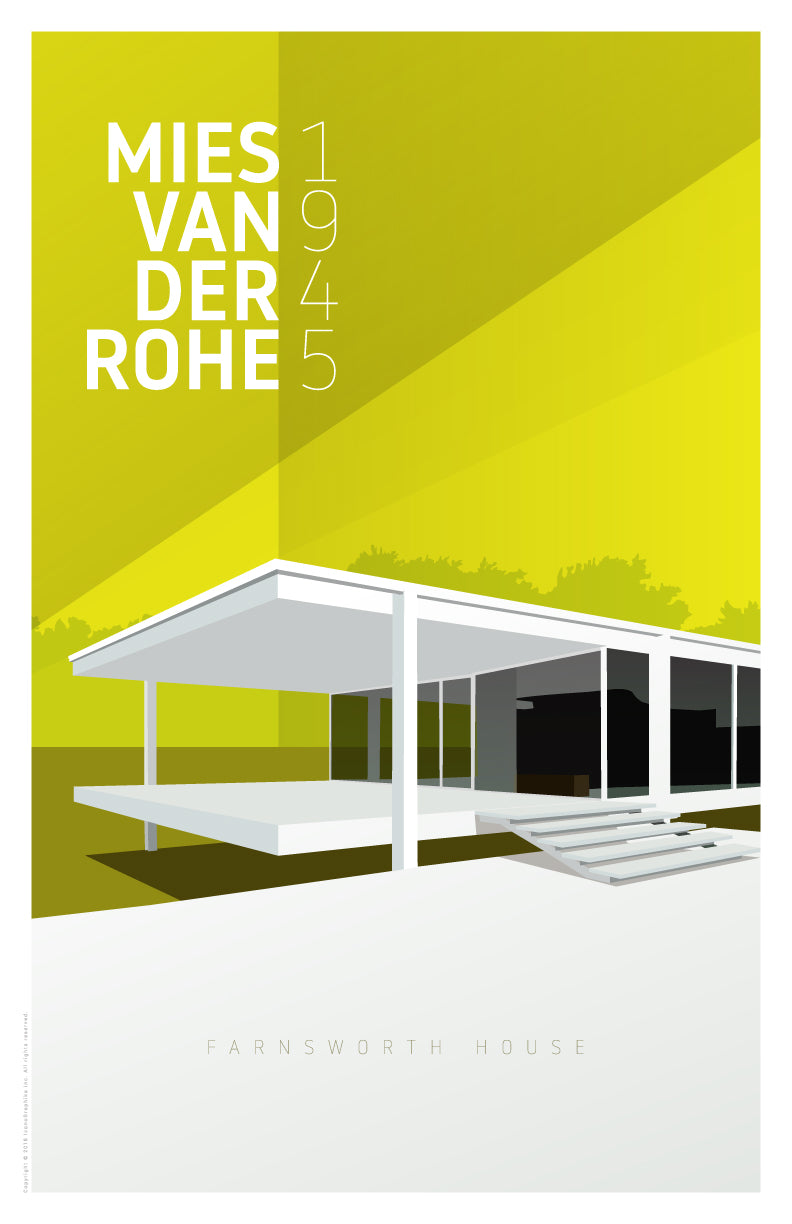 Farnsworth House by Mies van der Rohe in dark yellow