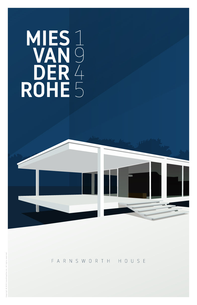 Farnsworth House by Mies van der Rohe in dark blue