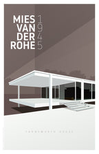 Farnsworth House by Mies van der Rohe in dark brown