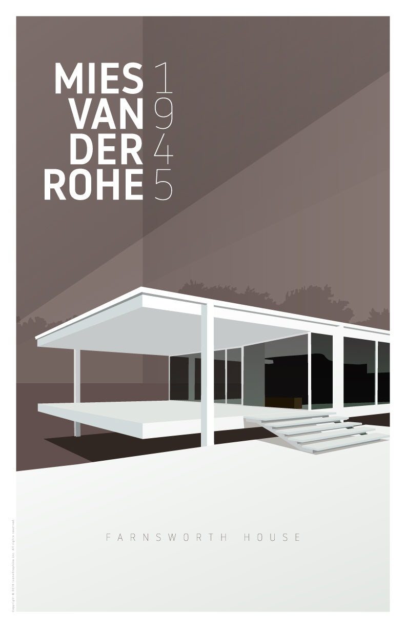 Farnsworth House by Mies van der Rohe in dark brown