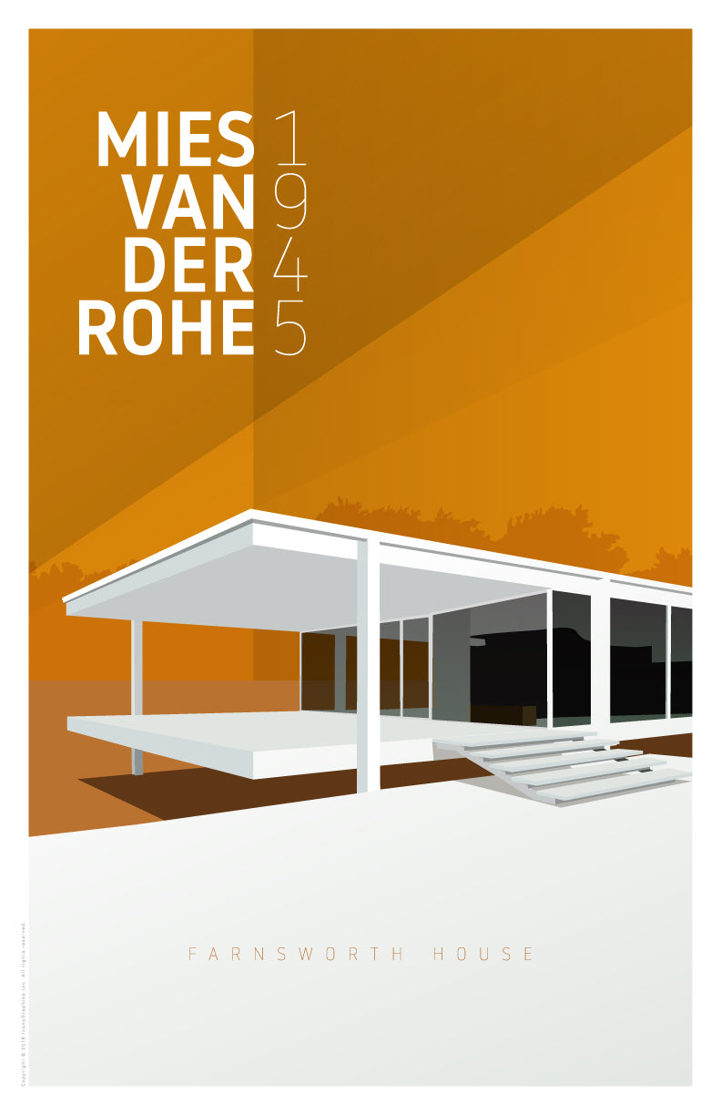 Farnsworth House by Mies van der Rohe in dark orange