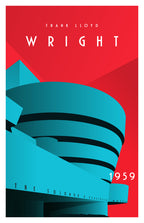 Solomon R. Guggenheim Museum by Frank Lloyd Wright in dark red