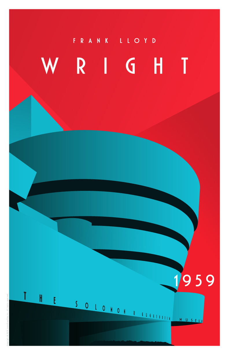Solomon R. Guggenheim Museum by Frank Lloyd Wright in dark red