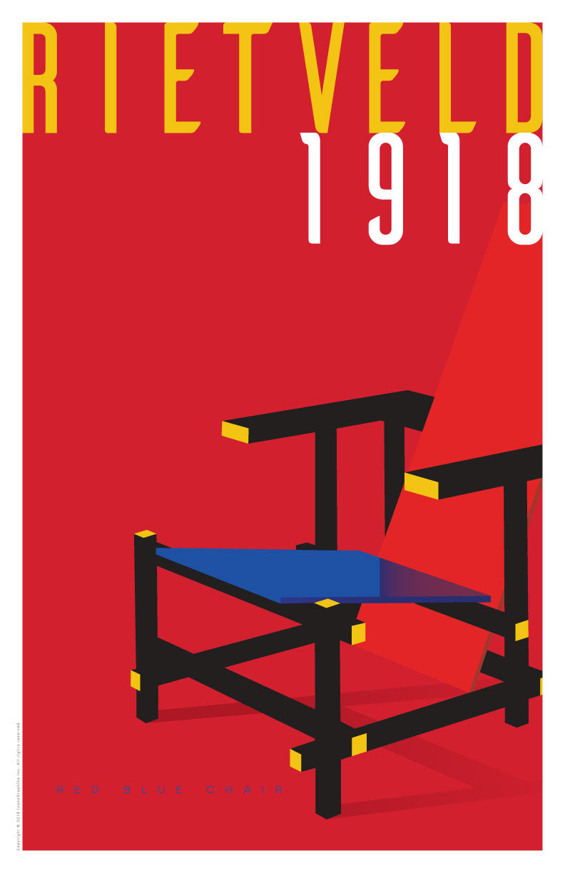 Red Blue Chair by Gerrit Rietveld in dark red